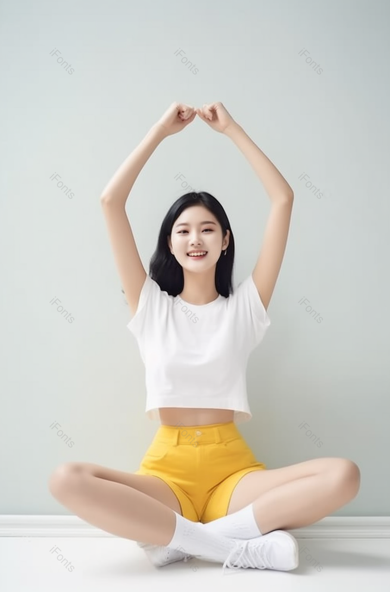 灰色背景快乐的年轻女子运动摄影图,高清,摄影图,摄影图片,图片大全,摄影图免费下载